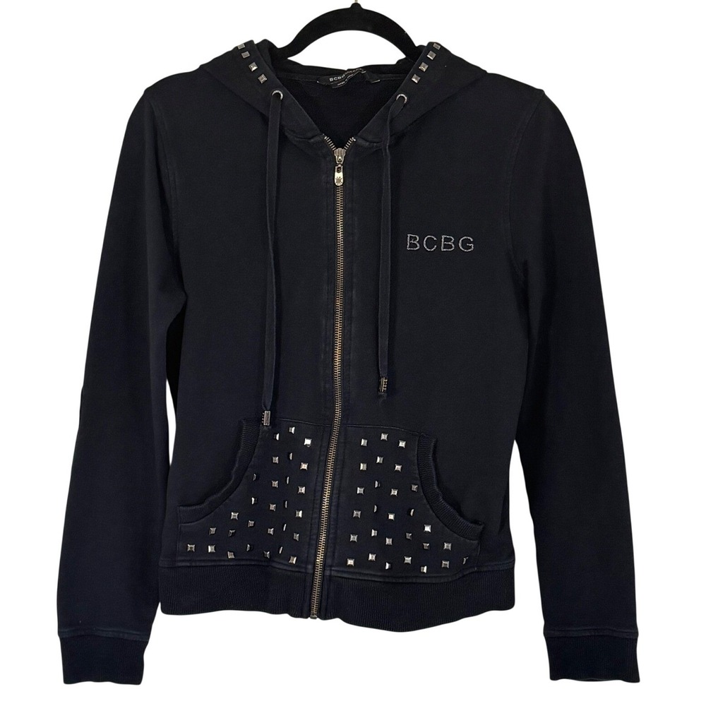 BCBGMaxAzria‎ Black Y2K Gold Studded Full Zip Up Track Lounge Hoodie Size Medium